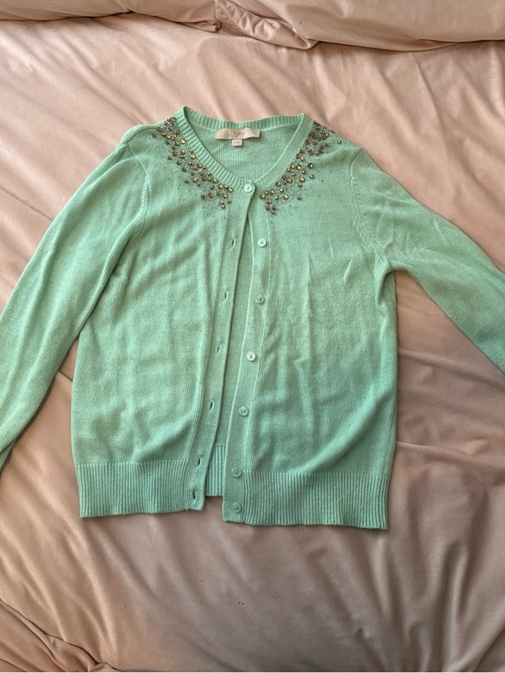 Mint Green Embellished Cardigan Sweater